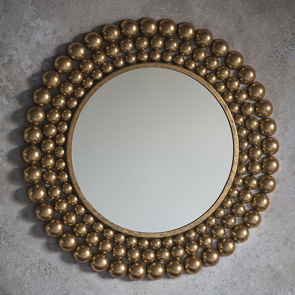 Harvest Direct Cream Thornton Round Antique Gold Leaf Wall Mirror