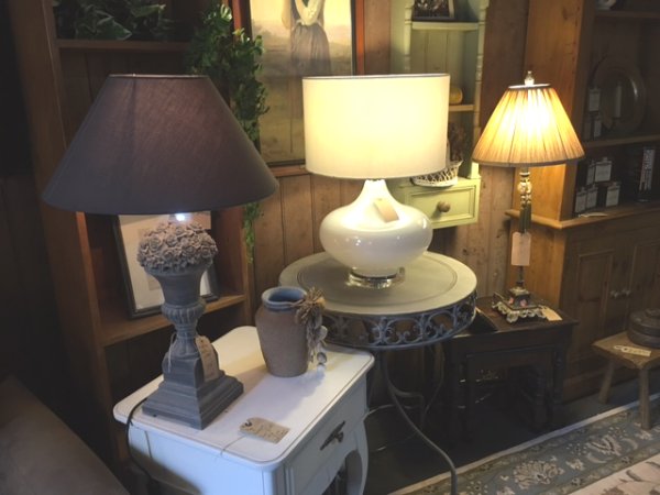 Edison Vintage Lighting Contemporary Round White Table Lamp with White Shade on display in our Southport showrooms