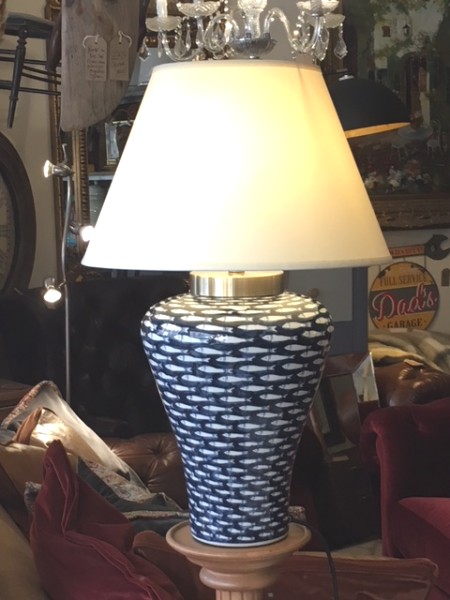Edison Vintage Lighting Contemporary Deep Blue Sea Fish Table Lamp With Shade on display in our showrooms