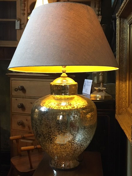 Edison Vintage Lighting Contemporary Silver Finish Table Lamp With Beige Shade on display in our showrooms