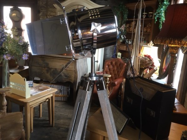 Side view of the Edison Vintage Lighting Box Spotlight Floor Standing Lamp on display  in our showrooms