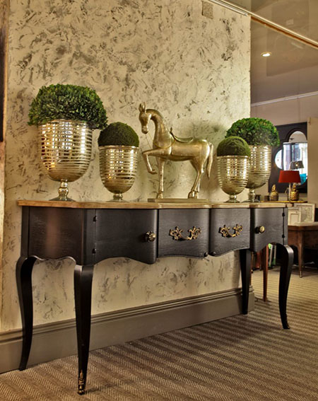 Rouchon Esprit de Chateau Louis XV style walnut and oak console table in a black painted finish