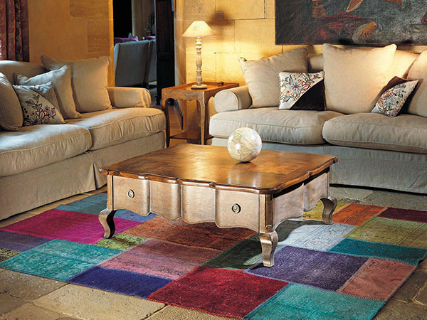 Rouchon Esprit de Chateau Louis XV style walnut and oak square coffee table 