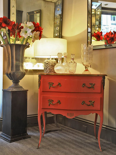 Rouchon Esprit de Chateau Louis XV style 2 drawer chest with a painted blue finish