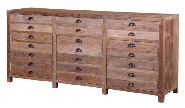 Large Rustic Pine Faux Drawer 3 Doors / 3 Drawers Unit