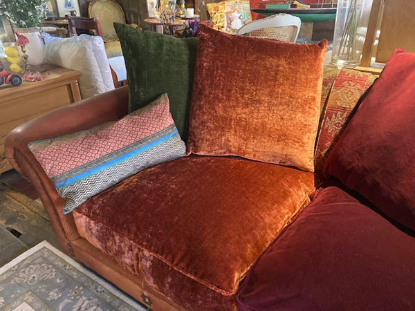 Tetrad Eastwood Sofa with replacement Velvet Seat Cushions on display in our Southport furniture showrooms
