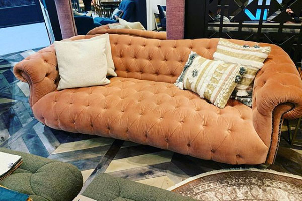 Tetrad Matisse Fixed Cover Fabric Sofa - Shown here in Rose Corduroy fabric