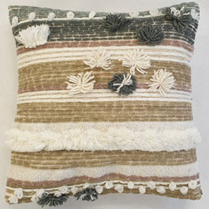 Tetrad Medium Square White / Cream / Beige Scatter Cushion with Frills and Bobbles