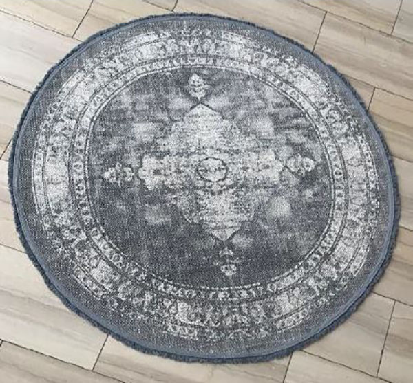 Tetrad Cotton Printed Round Charcoal Rug