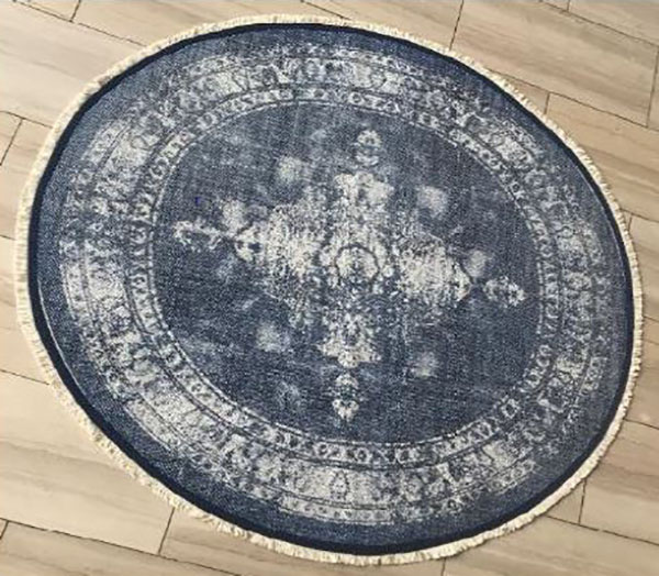 Tetrad Cotton Printed Round Indigo Rug