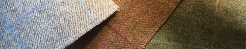 Cairngorm Sky Blue, Earth Brown & Moss Green Otley Heath Wool Fabric
