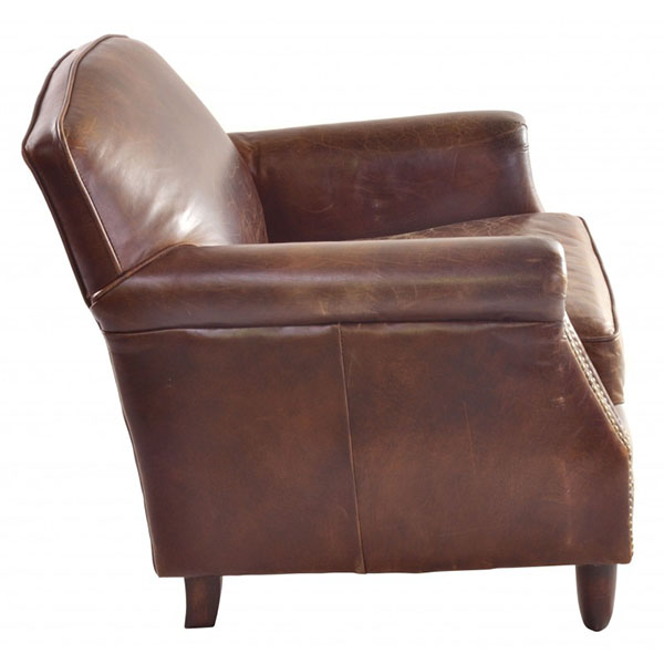 Vintage Brown Leather Front Studded Armchair