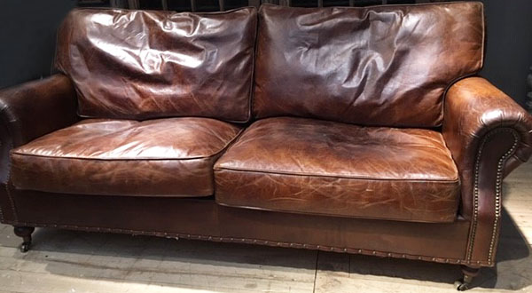 Aged Vintage Leather Sofas Chairs, Vintage Tan Leather Sofa Bed