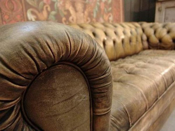 Aged Vintage Leather Sofas Chairs, Brown Worn Leather Sofa
