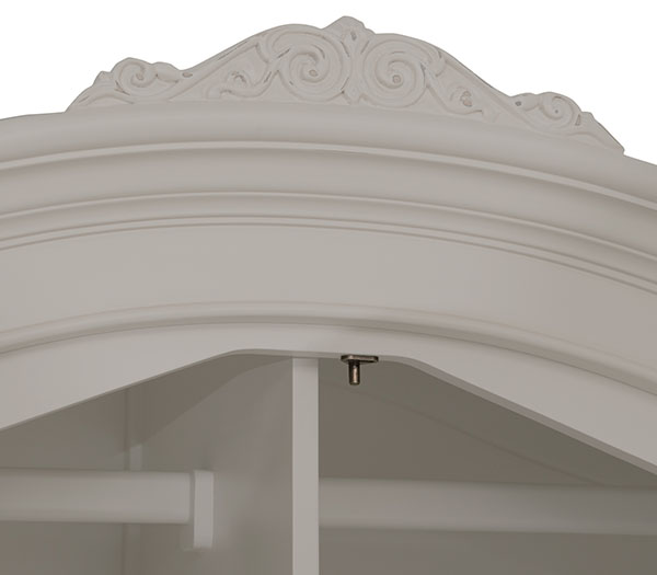 Willis & Gambier Etienne Grey Wide Fitted Wardrobe - Close up the carved detailing and hanging rails